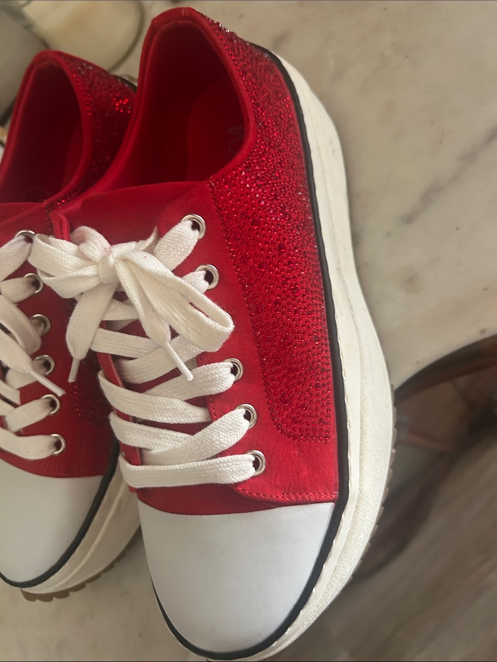Red Sparkle Platform Lace-Up Sneakers - Women